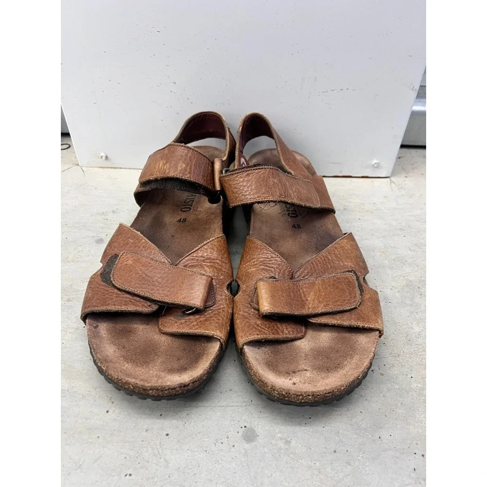 Mephisto Sandals Mens EU 48 Chestnut Leather Open Toe Hook & Loop Ankle Strap